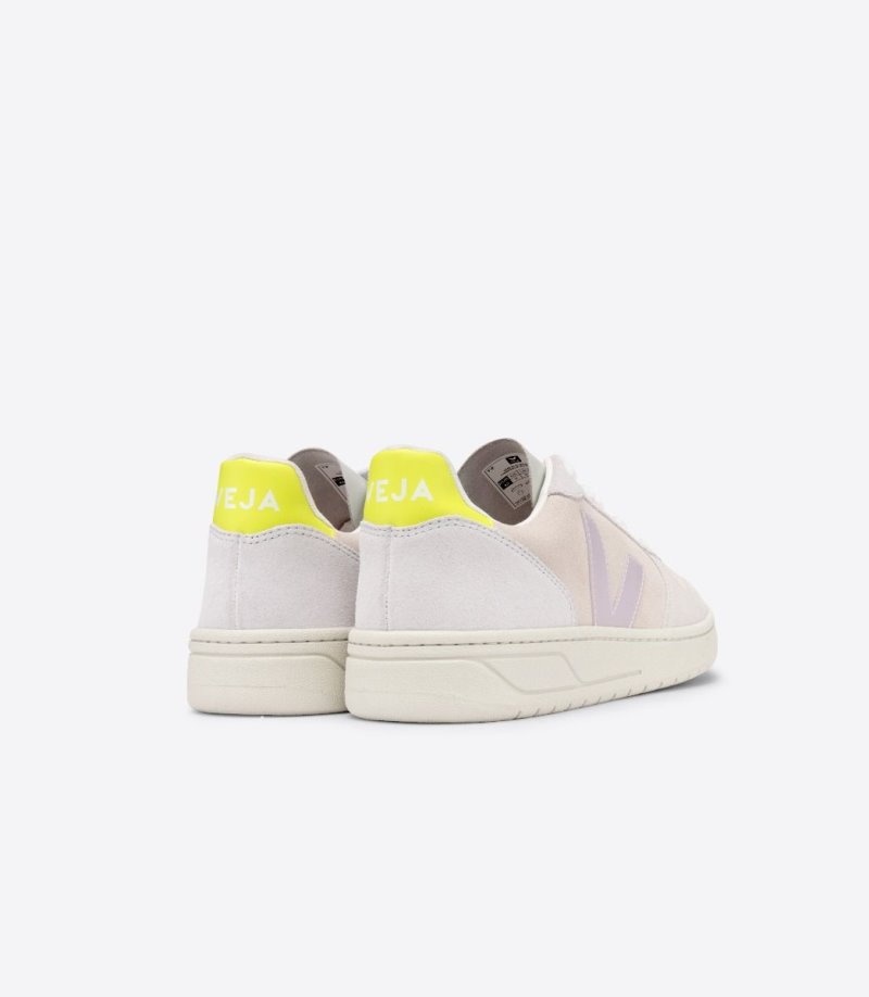 Womens Veja V-10 Suede Trainers Beige / Purple KSA | 001NVC