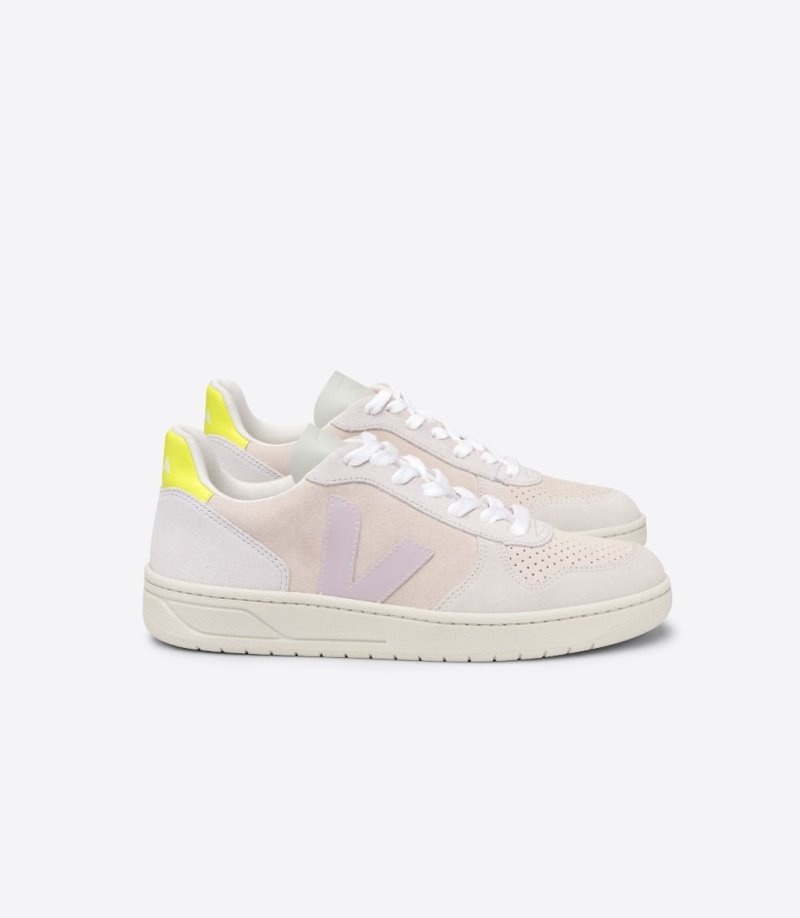 Womens Veja V-10 Suede Trainers Beige / Purple KSA | 001NVC