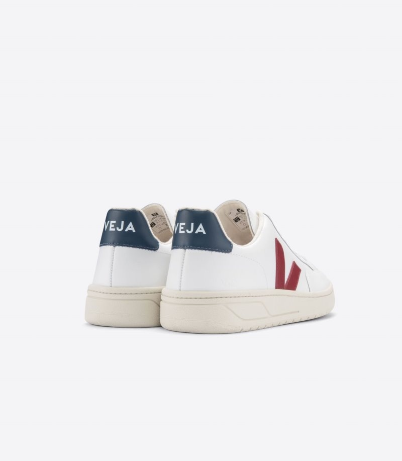 Womens Veja V-12 Leather Trainers White / Burgundy KSA | BD5W4J