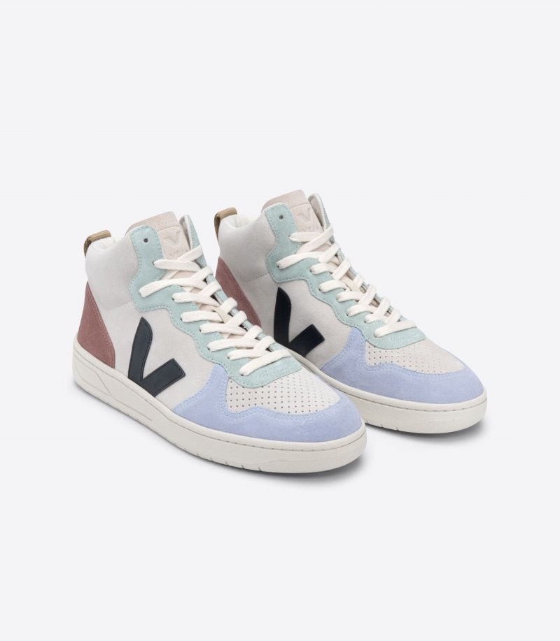 Womens Veja V-15 Suede Trainers Beige / Black / Purple KSA | HDJNPL