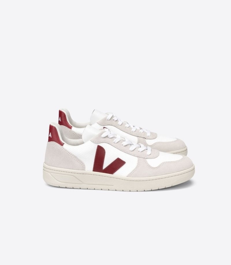 Womens Veja Vstore V-10 Bmesh Trainers White / Beige / Burgundy KSA | 7Q8NH2