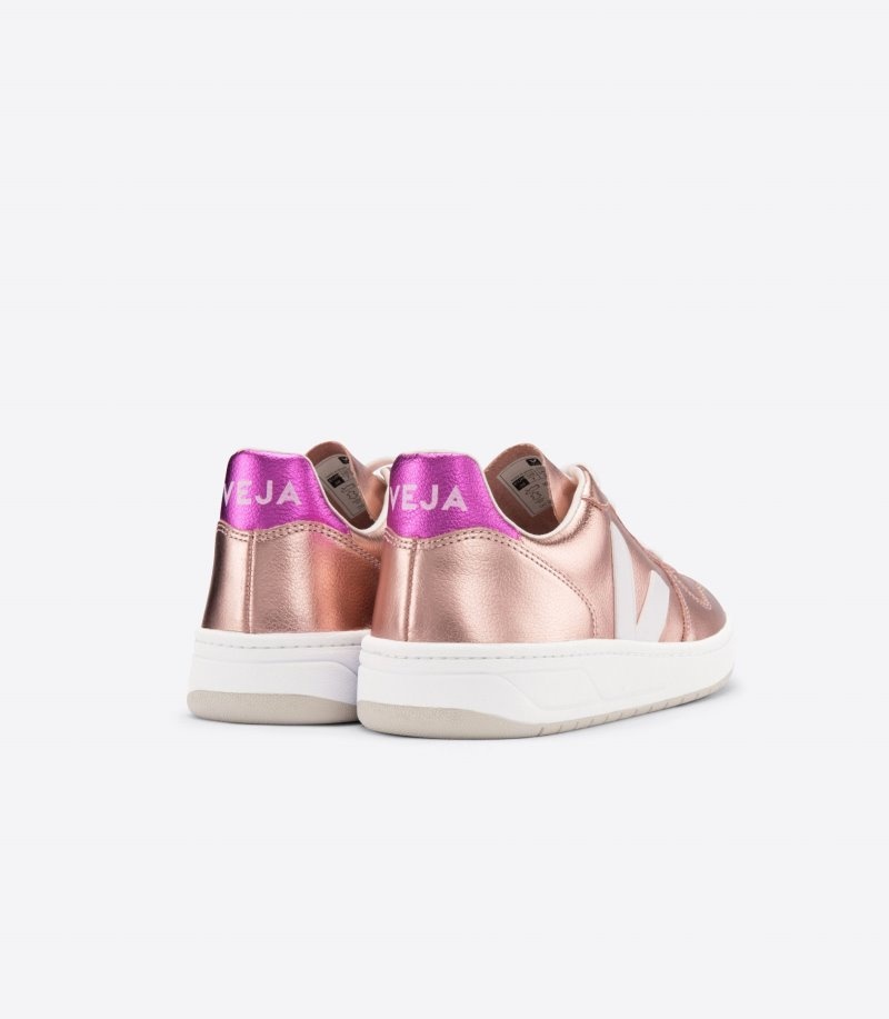 Womens Veja Vstore V-10 Leather Trainers Pink / White KSA | X9O0N5